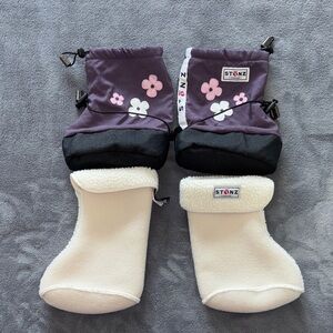 STONZ toddler booties and liners L large purple flowers